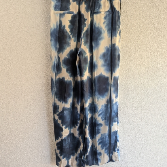 NWT Zara Blue and White Tie-Dye Satin Look Wide Leg Trousers Size Large - Picture 6 of 11